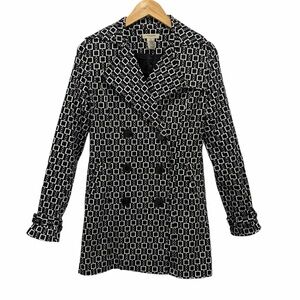 Vertigo Paris Geometric Print Black & White Rain Pea Coat - NWOT - XS